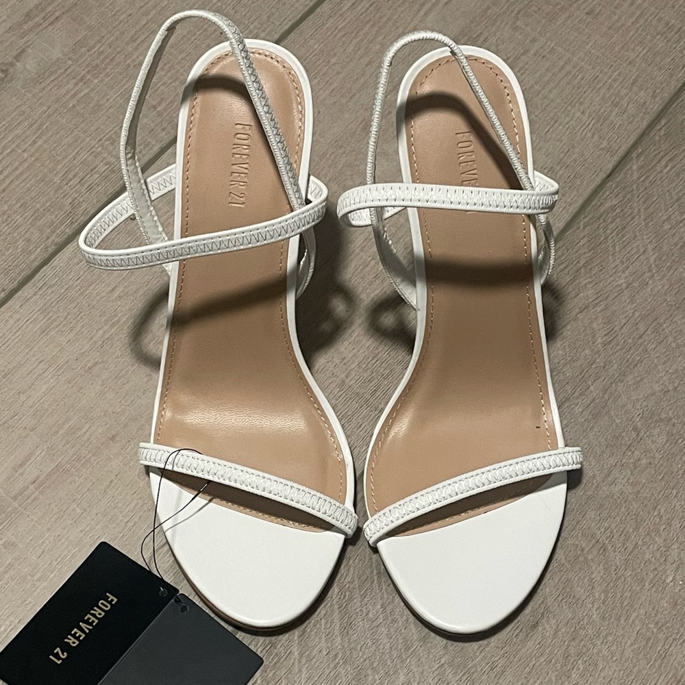 White Forever 21 Strappy Stiletto Heels, size 7.5